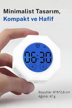 NPT22A Alarmlı G-Sensör Otomatik Zamanlayıcılı Küp Kronometre Pomodoro Motivasyon Saati (Beyaz)