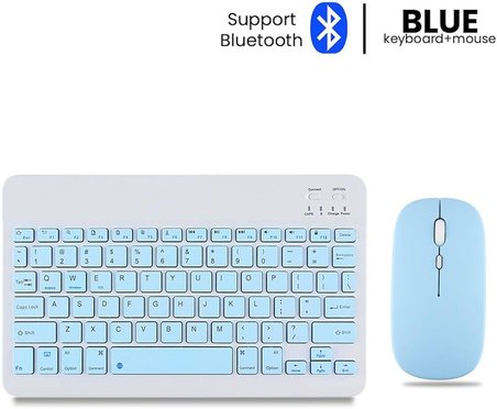 Galaxy A11+ Plus Uyumlu Standlı Tablet Kılıfı + Kablosuz Klavye Mouse Set (Mavi)