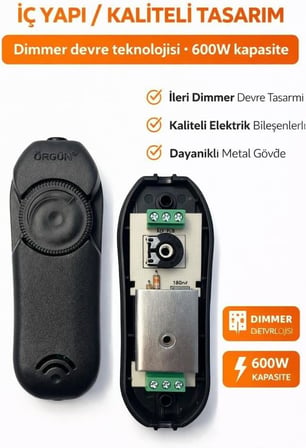 Dimmer Arapuarlı Anahtarlı Kablo Siyah 2 mt Işık Ayar Anahtarlı Kablo