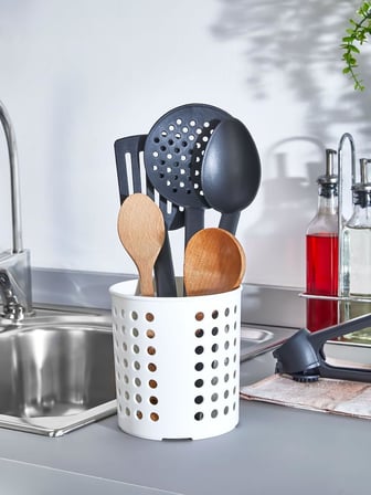 Plastik Silindir Dik Kaşıklık &amp; Tezgah Üstü Düzenleyici &amp; Servis Standı (Siyah)