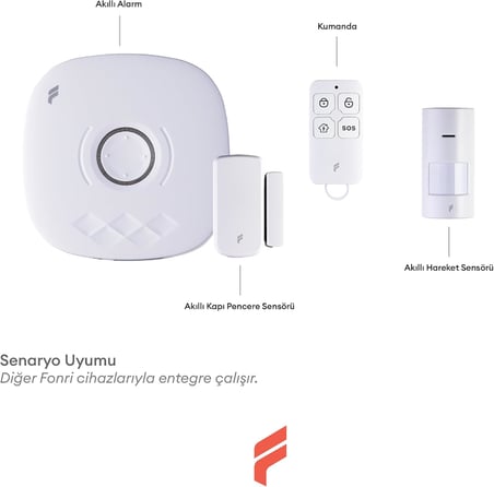 fonri Akıllı Pratik Alarm Seti; Akıllı Alarm, 3x Akıllı Kapı Pencere ve 1x Akıllı Hareket Sensörü, Kumanda, Yüksek Sesli, 2 Yıl Garanti, Uzaktan Kontrol
