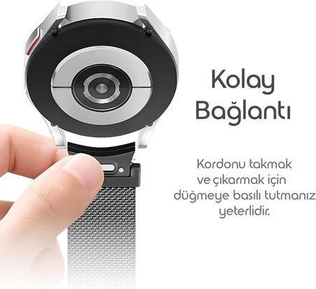 One Click 20mm Metal Hasır Kordon Samsung ile Uyumlu Galaxy Watch FE/7/6/5/4 Serisi İçin Manyetik Tasarım Kayış (40mm/44mm) Watch 6/4 Classic (47/43/42mm) ve Watch 5 Pro 45mm Uyumlu