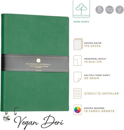 Smyth Classic Esnek Kapak Çizgili Defter, 14.8x21 cm -Yeşil