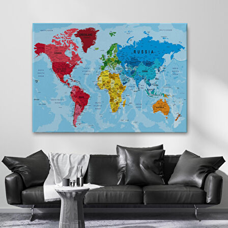 Harita Sepeti Dünya Haritası Kanvas Tablo Çok Ayrıntılı Dekoratif ve Okyanuslu 2181