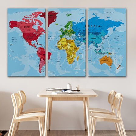 Harita Sepeti Dünya Haritası Kanvas Tablo Çok Ayrıntılı Dekoratif ve Okyanuslu 2181