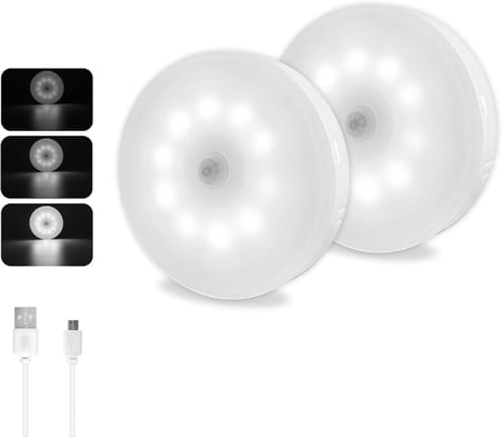Hareket Sensörü Gece Lambası USB Şarj Edilebilir, Soğuk Beyaz ve Kısılabilir, 10 LED, Manyetik Gece Lambası, Dolap Merdivenleri Koridor Banyo için Hareket Sensörü Işığı, 3 adet