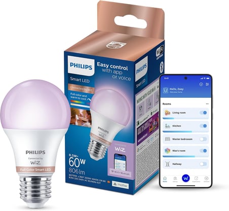 Philips Smart LED Ampul A60 E27 60W Eşdeğer RGB - Google Home, Alexa, HomeKit ve Matter uyumlu