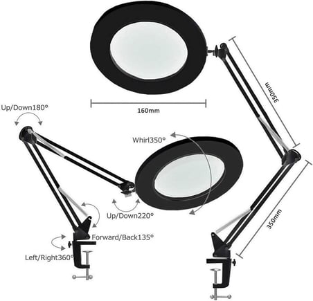 Masa Üstü Büyüteç Ayarlanabilir Işıklı Tamir Hobi Güzellik Merkezi 160mm 5X Siyah - AL2451