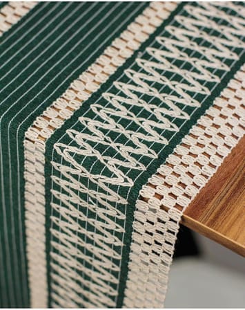 Tropik Home Pamuk Dantel Püsküllü Yeşil Runner, Sunum Örtüsü Dantel Bej 35x145 Cm Runner Masa Örtüsü