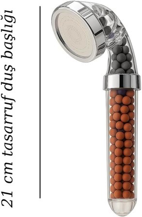 Tasarruflu Duş Başlığı | 21 cm, Mineral ve Anyon Taşlı Su Arıtmalı Basınçlı El Duşu – Su ve Enerji Tasarrufu Sağlar