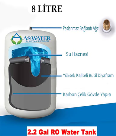 Su Arıtma Cihazı Çelik Su Tankı 2.2 Galon 8lt Tank