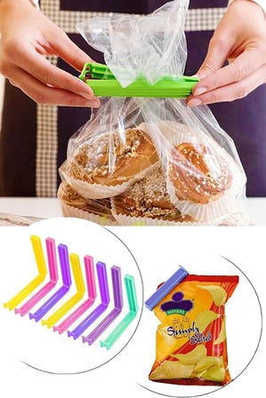 8'li Çok Renkli Pratik Poşet Klipsi, Paket, Ambalaj, Torba, Çanta Kapatıcı Plastik Kilidi, Mandalı (Karışık 8 Adet)