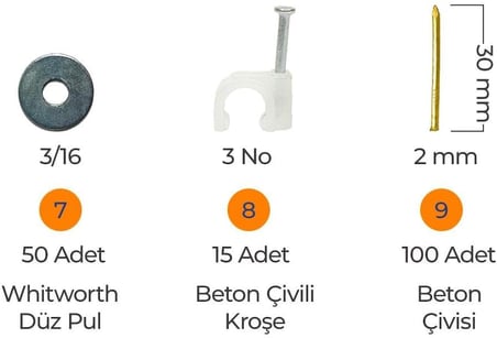 Toko Hobi-2 502 Parça 14 Çeşit, Pul, Çivi, Piton, Kroşe, Vida ve Dübel Seti, Takım Çantalı