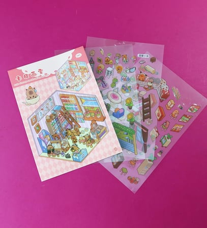 Dıy Kendin Yap Capybara 5D Sahne Sticker Seti – 8 Sayfa (4 Sahne + 4 Sticker)