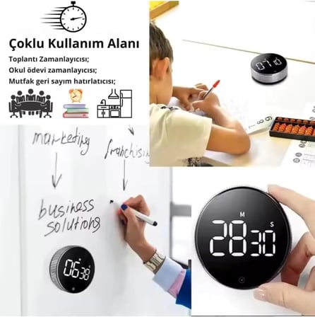 Mutfak ve Ders İçin Dijital Zamanlayıcı, LED Ekranlı, Mıknatıslı, Kronometre, Alarm, Geri Sayım