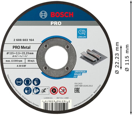 Bosch - 115 * 2, 5 mm Standard Seri Düz Metal Kesme Diski (Taş)