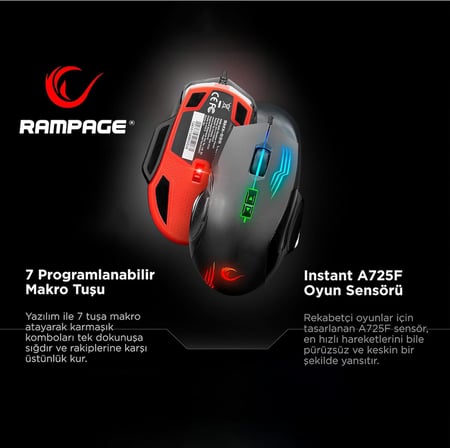 SMX-G38 CLAW Usb 7 Makro Tuşlu 7200dpi RGB Ledli Gaming Oyuncu Mouse