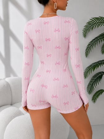 Pembe Fiyonk Desenli Uzun Kollu Pijama Tulumu