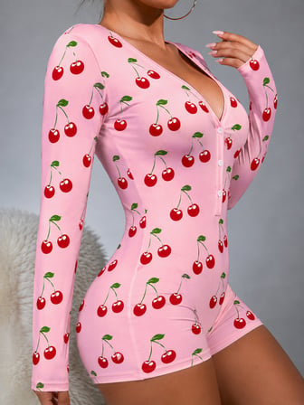 Kiraz Desenli Uzun Kollu Şortlu Pijama Takımı