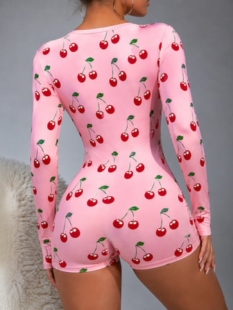 Kiraz Desenli Uzun Kollu Şortlu Pijama Takımı