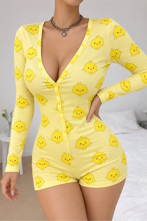 Civciv Desenli Uzun Kollu Pijama Tulumu