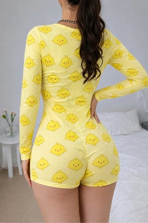 Civciv Desenli Uzun Kollu Pijama Tulumu