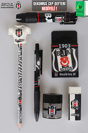 "DEKOMUS CEP DEFTERİ HEDİYELİ" LİSANSLI BEŞİKTAŞ KIRTASİYE SETİ SİLGİ TEPELİ KURŞUN KALEM,VERSATİL UÇLU KALEM,2 ADET SİLGİ