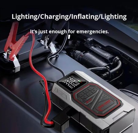 Harvox Çok Fonksiyonlu Taşınabilir Araç Güç Destek Cihazı – Akü Takviye &amp; Power Destek Ünitesi Jump Starter – 12 V Çok Amaçlı Güç Kaynağı – Hava Basınç Pompası ve Acil Işık Fonksiyonlu