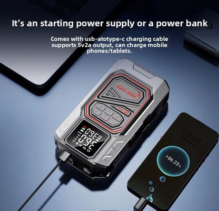 Harvox Çok Fonksiyonlu Taşınabilir Araç Güç Destek Cihazı – Akü Takviye &amp; Power Destek Ünitesi Jump Starter – 12 V Çok Amaçlı Güç Kaynağı – Hava Basınç Pompası ve Acil Işık Fonksiyonlu