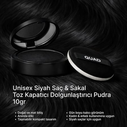 Unisex Saç ve Sakal Kapatıcı Dolgunlaştırıcı Pudra, Siyah, 10gr, Doğal Görünüm, Anında Hacim