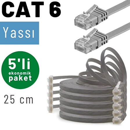 IRENIS 5 adet 25 cm CAT6 Kablo Yassı Ethernet Network Lan Ağ İnternet Kablosu