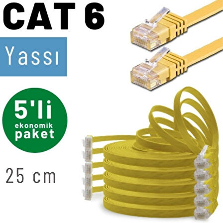 IRENIS 5 adet 25 cm CAT6 Kablo Yassı Ethernet Network Lan Ağ İnternet Kablosu