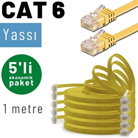 IRENIS 5 adet 1 metre CAT6 Kablo Yassı Ethernet Network Lan Ağ İnternet Kablosu