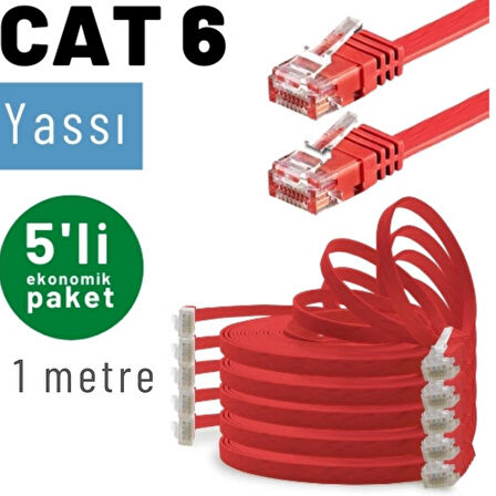 IRENIS 5 adet 1 metre CAT6 Kablo Yassı Ethernet Network Lan Ağ İnternet Kablosu