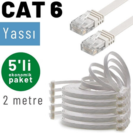 IRENIS 5 adet 2 metre CAT6 Kablo Yassı Ethernet Network Lan Ağ İnternet Kablosu