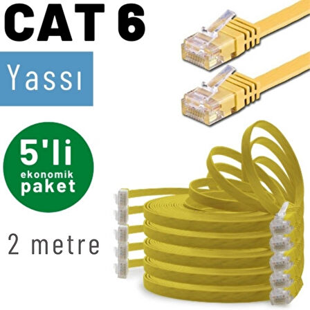 IRENIS 5 adet 2 metre CAT6 Kablo Yassı Ethernet Network Lan Ağ İnternet Kablosu