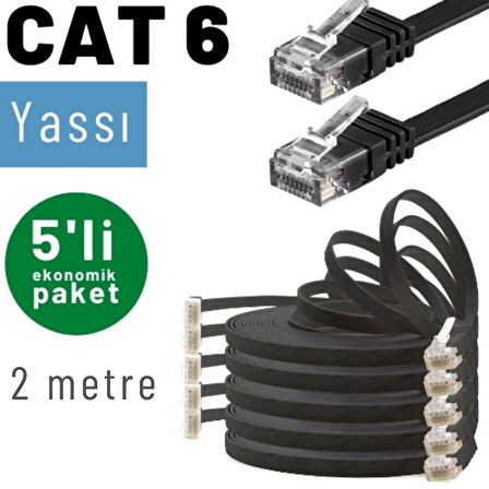 IRENIS 5 adet 2 metre CAT6 Kablo Yassı Ethernet Network Lan Ağ İnternet Kablosu