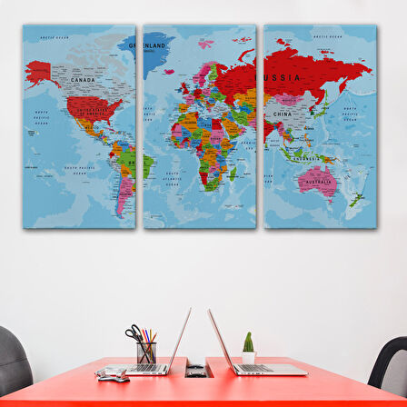 Harita Sepeti Dünya Haritası Kanvas Tablo Çok Ayrıntılı Dekoratif ve Okyanuslu 2187