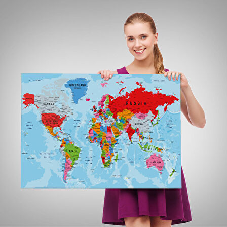 Harita Sepeti Dünya Haritası Kanvas Tablo Çok Ayrıntılı Dekoratif ve Okyanuslu 2187