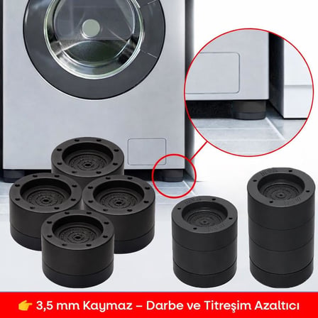 Beyaz Eşya Ayağı Çamaşır Makinesi Mobilya Titreşim Önleyici Kaydırmaz Yükseltici 4 Lü Set SİYAH (8.5 CM)