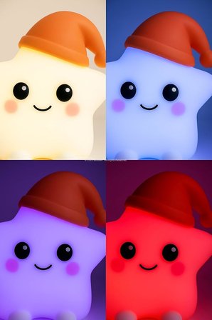 Hayvan Figürlü Gece Lambası, Silikon RGB Dokunmatik, Yumuşak Işık, Bebek Odası ve Çocuklar İçin, USB Şarjlı, Renkli Aydınlatma, Dekoratif Gece Lambası, Uyku Işığı (Yıldız)