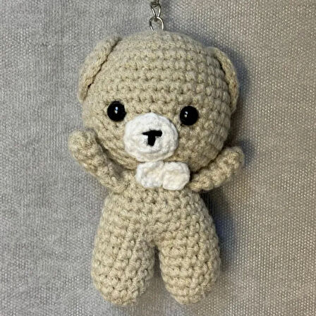 Uretti-VENHAR7589 - El Örgüsü Amigurumi Papyonlu Ayı Anahtarlık - Bej