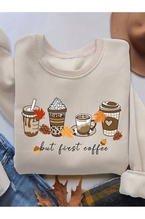 Unisex Butcoffee Baskılı Bisiklet Yaka Sweatshirt
