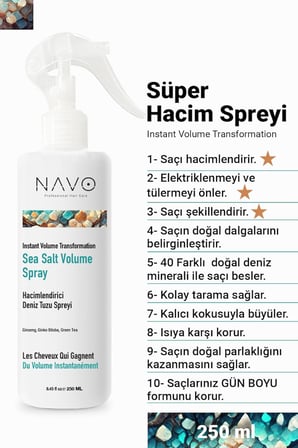 Doğal Dalga Veren Deniz Tuzlu Saç Bakım Spreyi 250 ml Hacim ve Dolgunluk Verici