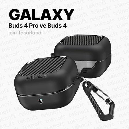 Samsung Galaxy Buds 4 Pro ve Buds 4 ile Uyumlu Mat Karbon Fiber Dokulu Darbelere Dayanıklı Premium Silikon Kılıf (Galaxy Buds 4 Pro/4)