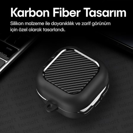 Samsung Galaxy Buds 4 Pro ve Buds 4 ile Uyumlu Mat Karbon Fiber Dokulu Darbelere Dayanıklı Premium Silikon Kılıf (Galaxy Buds 4 Pro/4)
