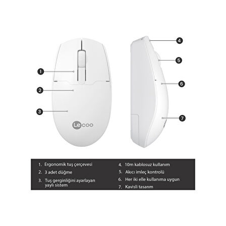 Lecoo WS204 Kablosuz 1200DPI 3 Tuşlu Optik Mouse