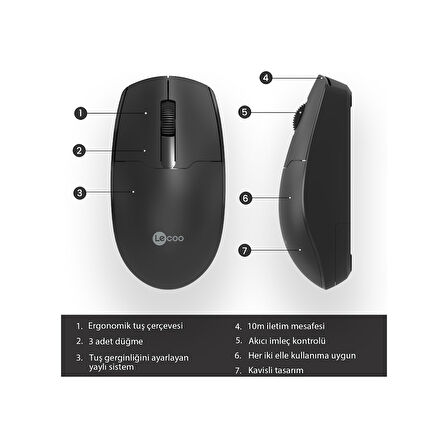Lecoo WS204 Kablosuz 1200DPI 3 Tuşlu Optik Mouse