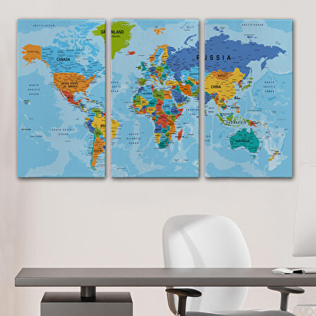 Harita Sepeti Dünya Haritası Kanvas Tablo Çok Ayrıntılı Dekoratif ve Okyanuslu 2189