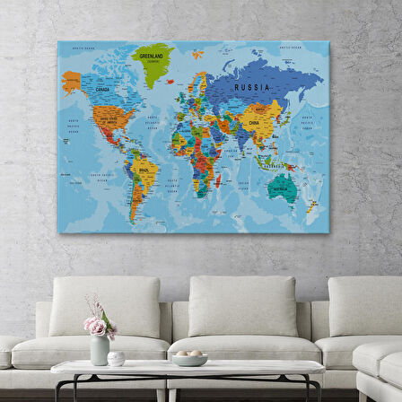 Harita Sepeti Dünya Haritası Kanvas Tablo Çok Ayrıntılı Dekoratif ve Okyanuslu 2189